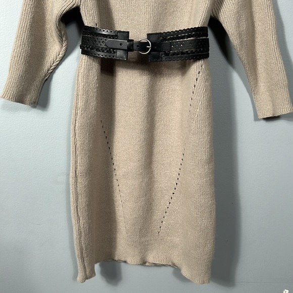 Tan Color Mock Neck Drop Shoulder Sweater Knit Dress sz M- L - Picture 7 of 17